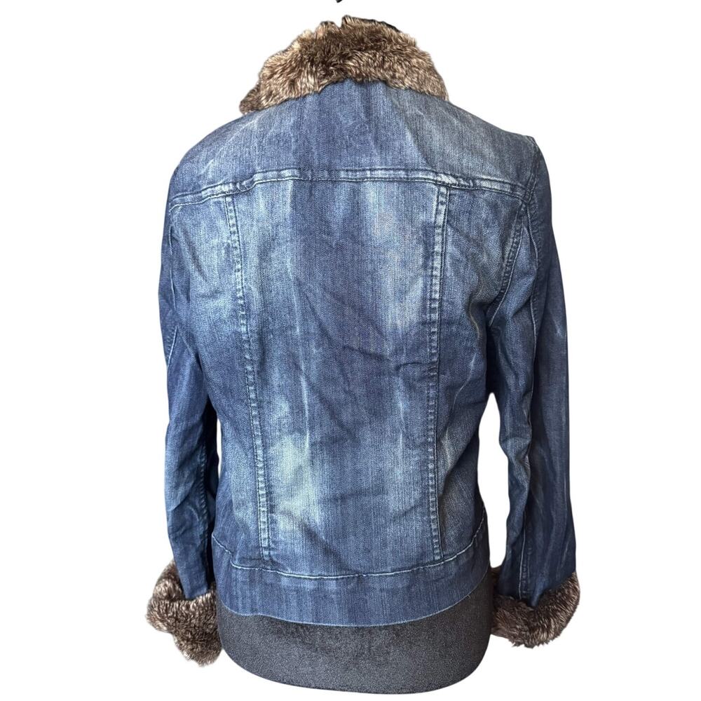 Allen B Schwartz Faux Fur Trim Denim Jacket Bratz Doll Y2K Style Blue Medium - Picture 3 of 6